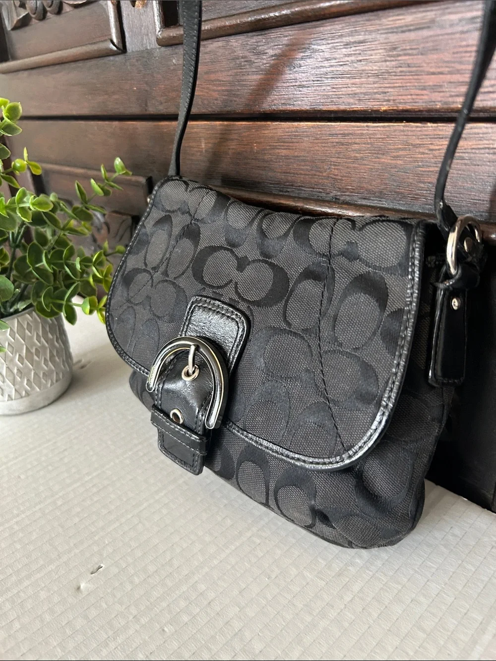 Coach Black Signature Canvas Crossbody with Buckle Detail